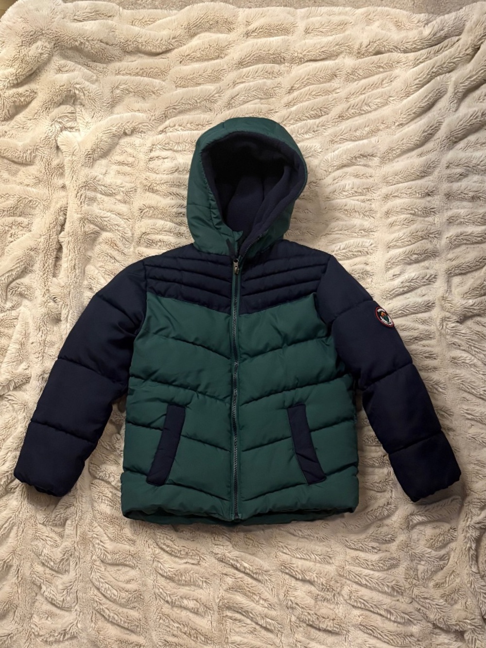 Sequoia Heavyweight Boys Puffer Jacket Winter Coat Green Navy Blue Hooded size 7